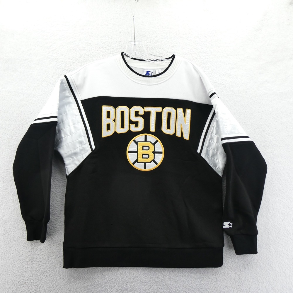Starter Sweatshirt Womens Medium Boston‎ Bruins NHL Black White Vtg Y2K Fleece